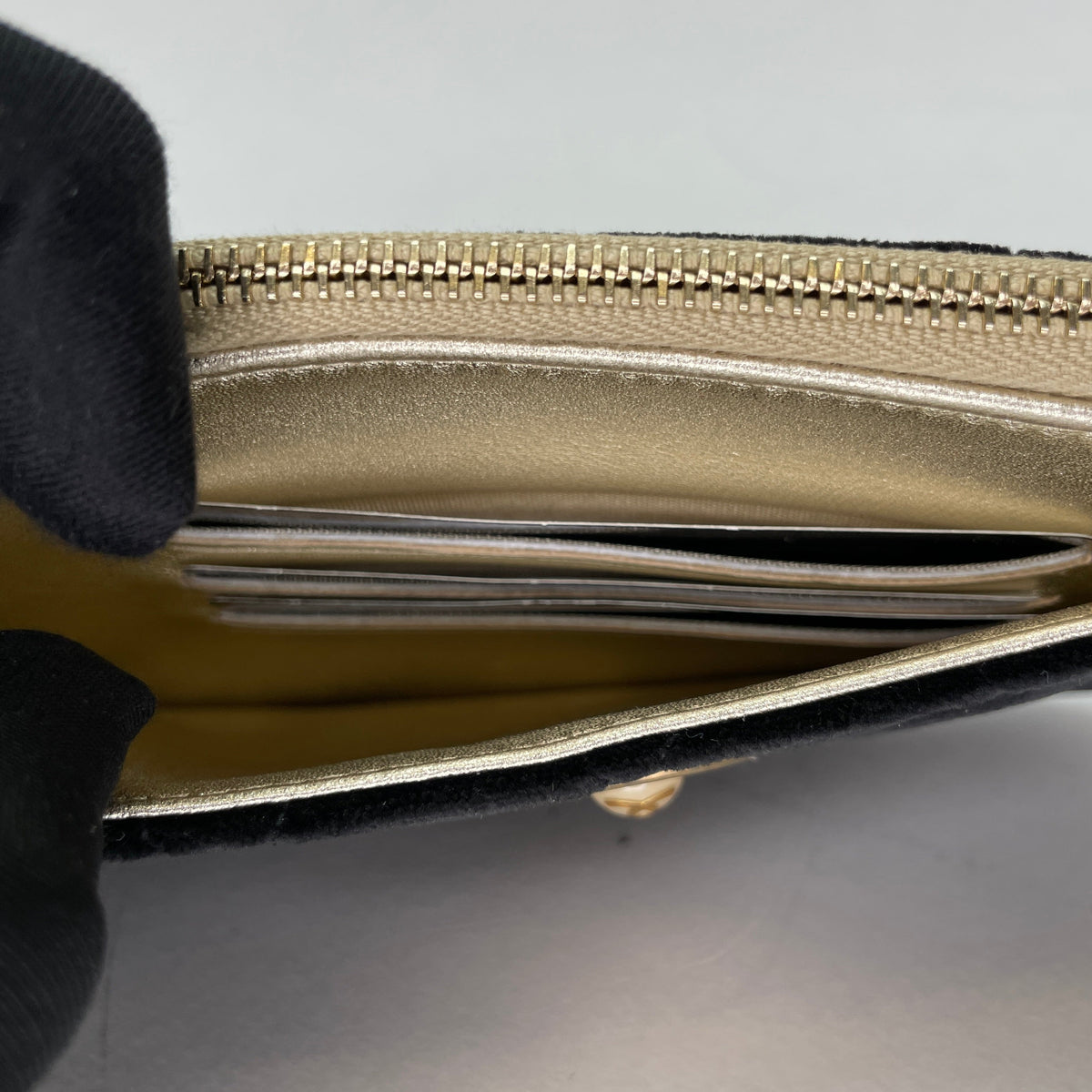 CC Black Pouch in Velvet, Gold hardware