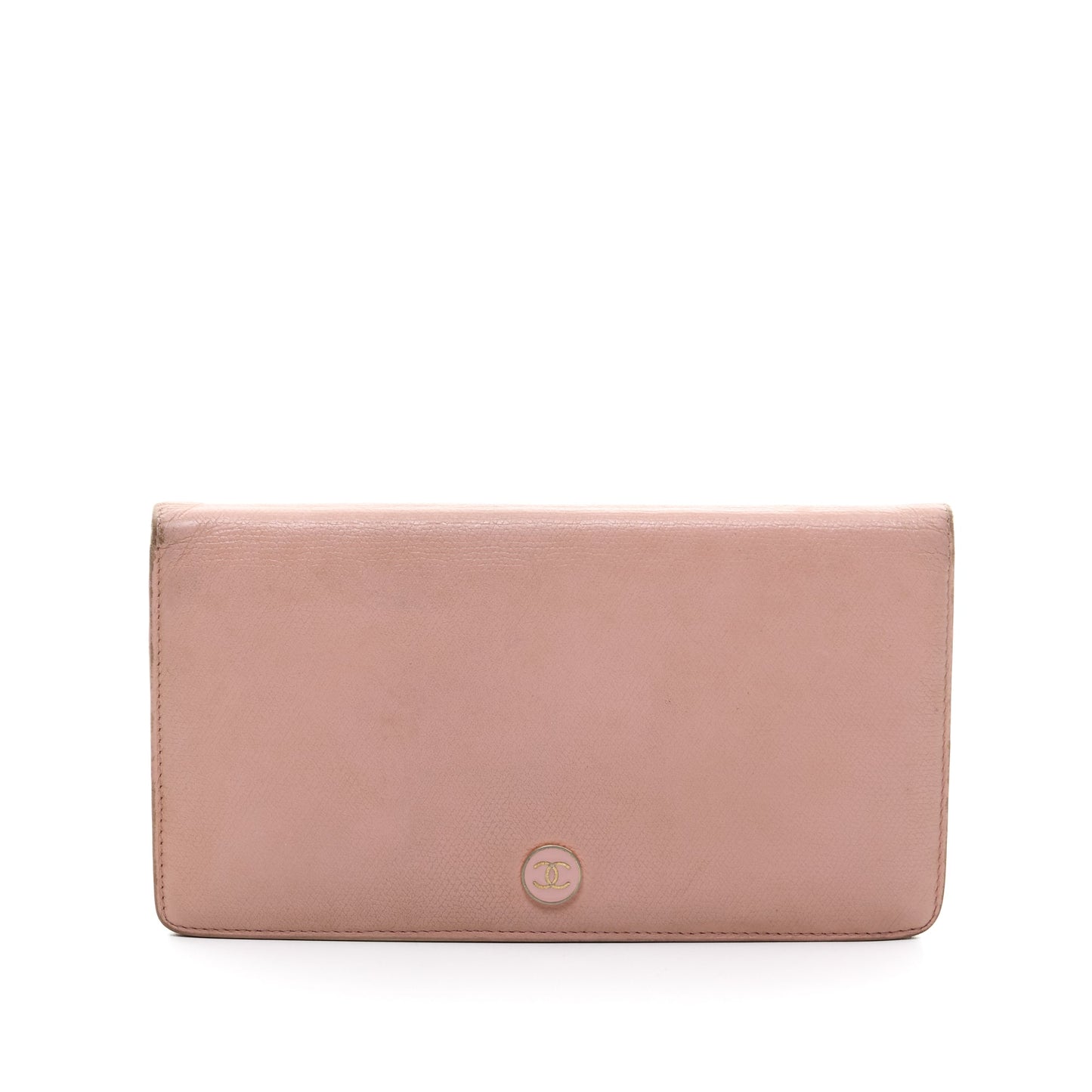 Bi-fold Long Pink Wallet in Calfskin, Gold hardware