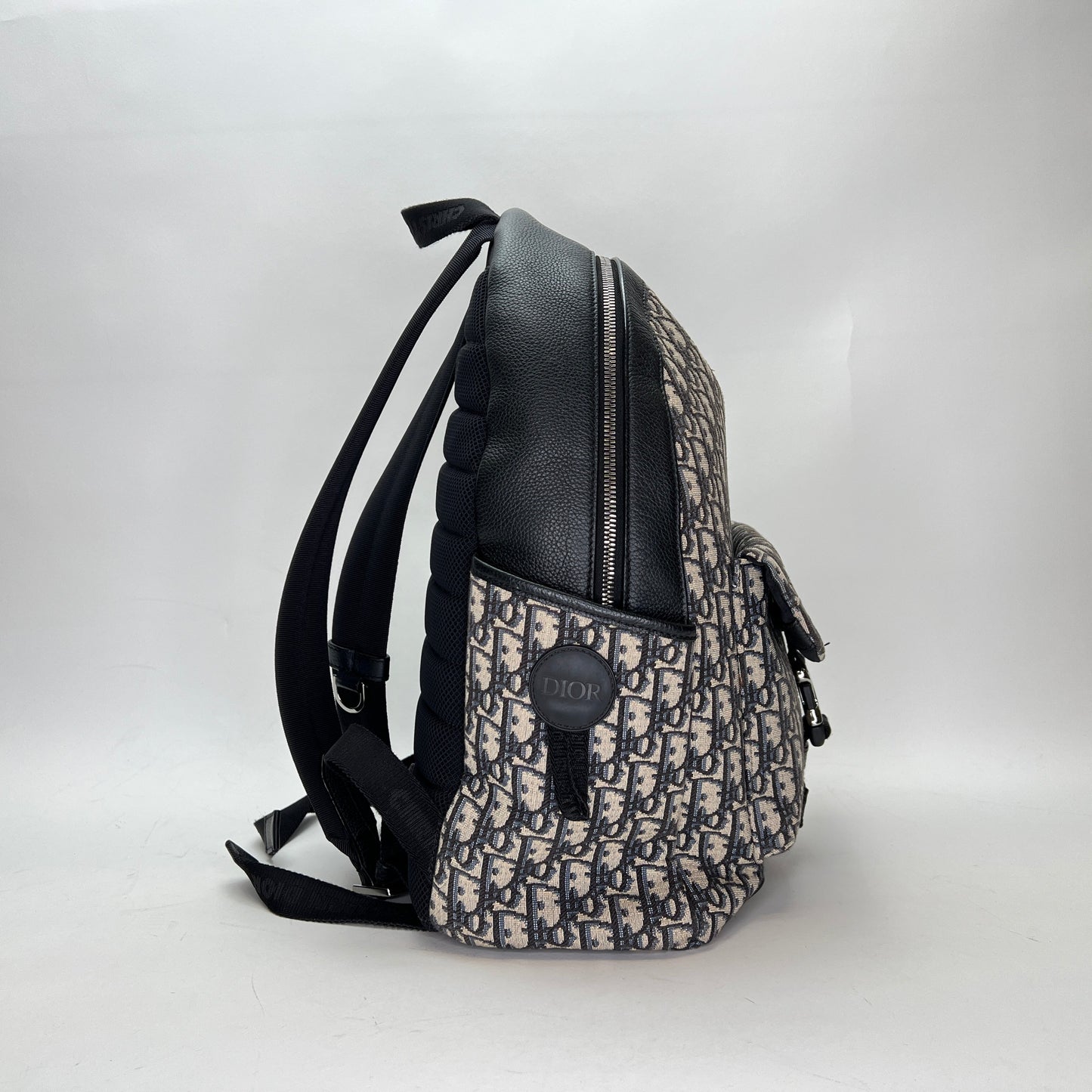 Oblique Navy Backpack in Jacquard, Silver hardware