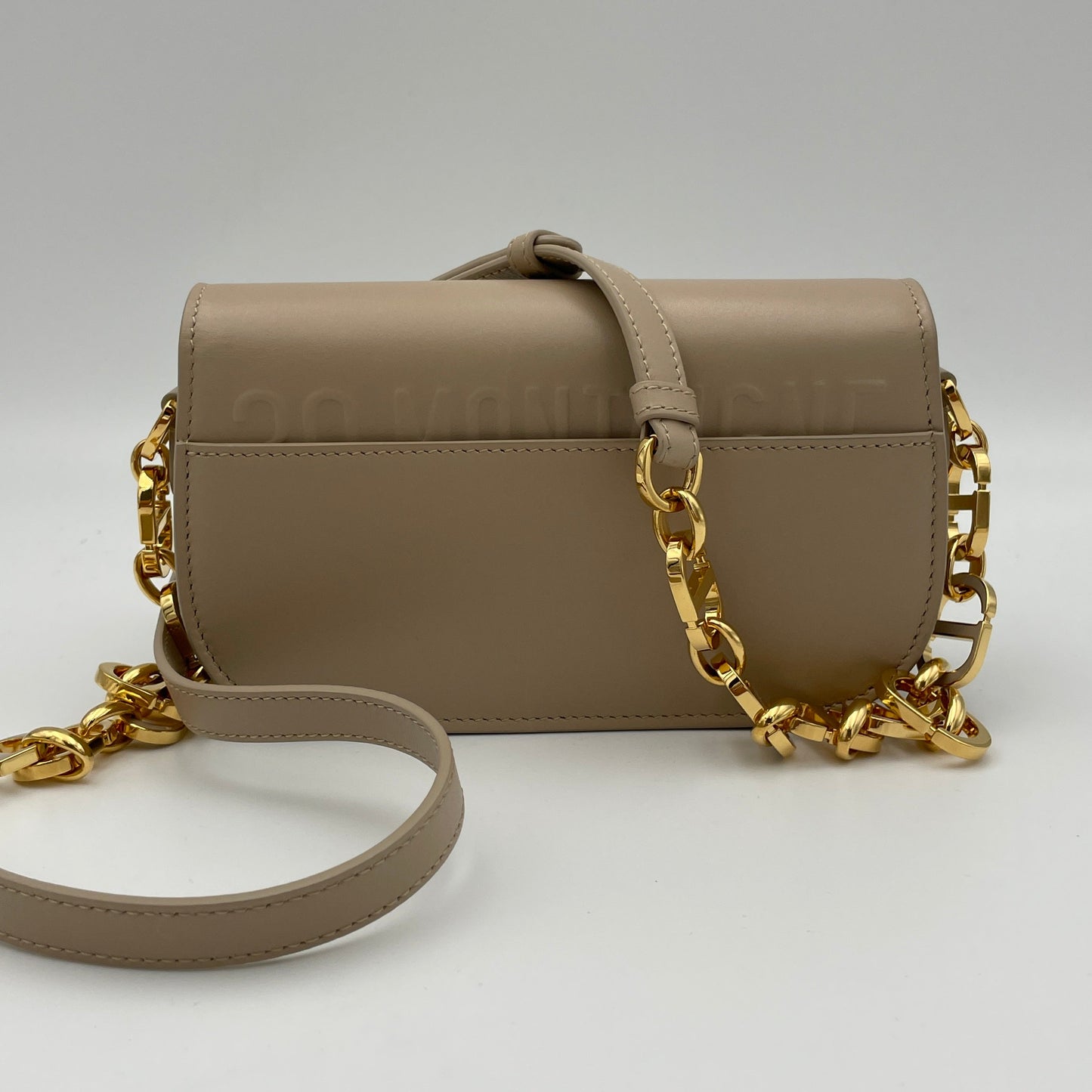 30 Montaigne Avenue Small Beige Crossbody Bag in Calfskin, Gold hardware