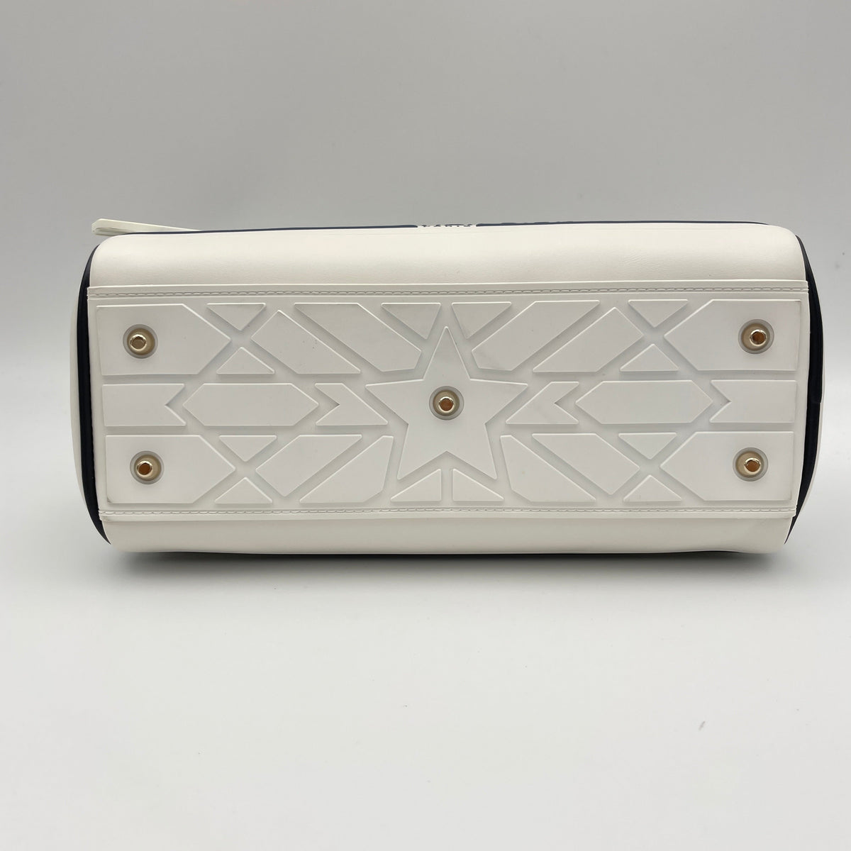 Vibe Bowling White Top Handle Bag in Calfskin, Gold hardware