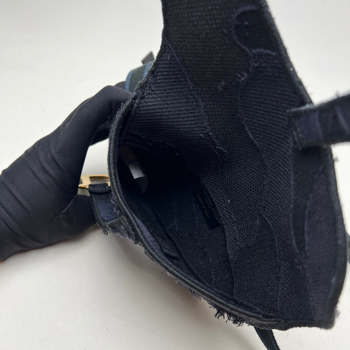 Saddle Navy Belt Bag in Jacquard, Gold hardware