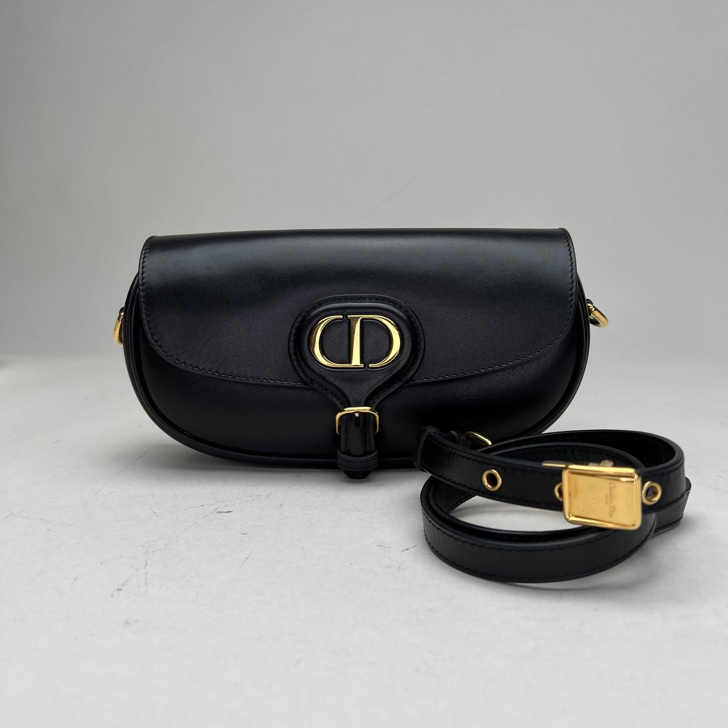 Bobby East West Black Crossbody Bag in Calfskin, Gold hardware