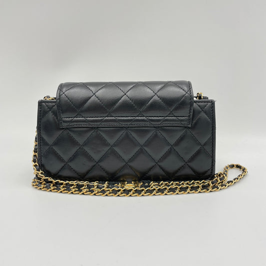 Quilted Flap Black Crossbody Bag in Lambskin, Gold hardware