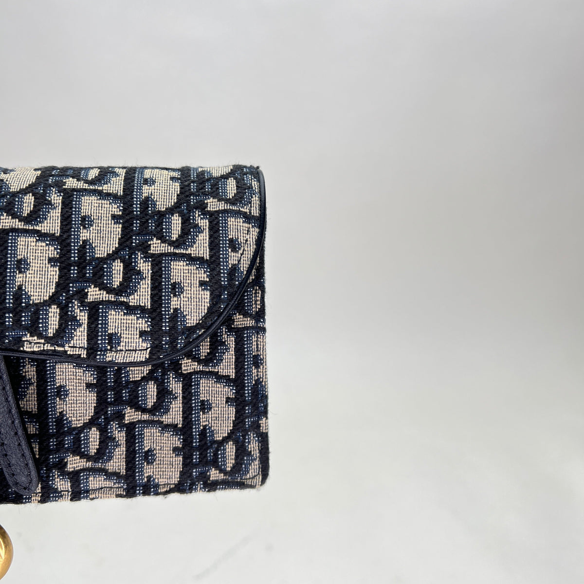 Oblique Saddle Navy Belt Bag in Jacquard, Gold hardware