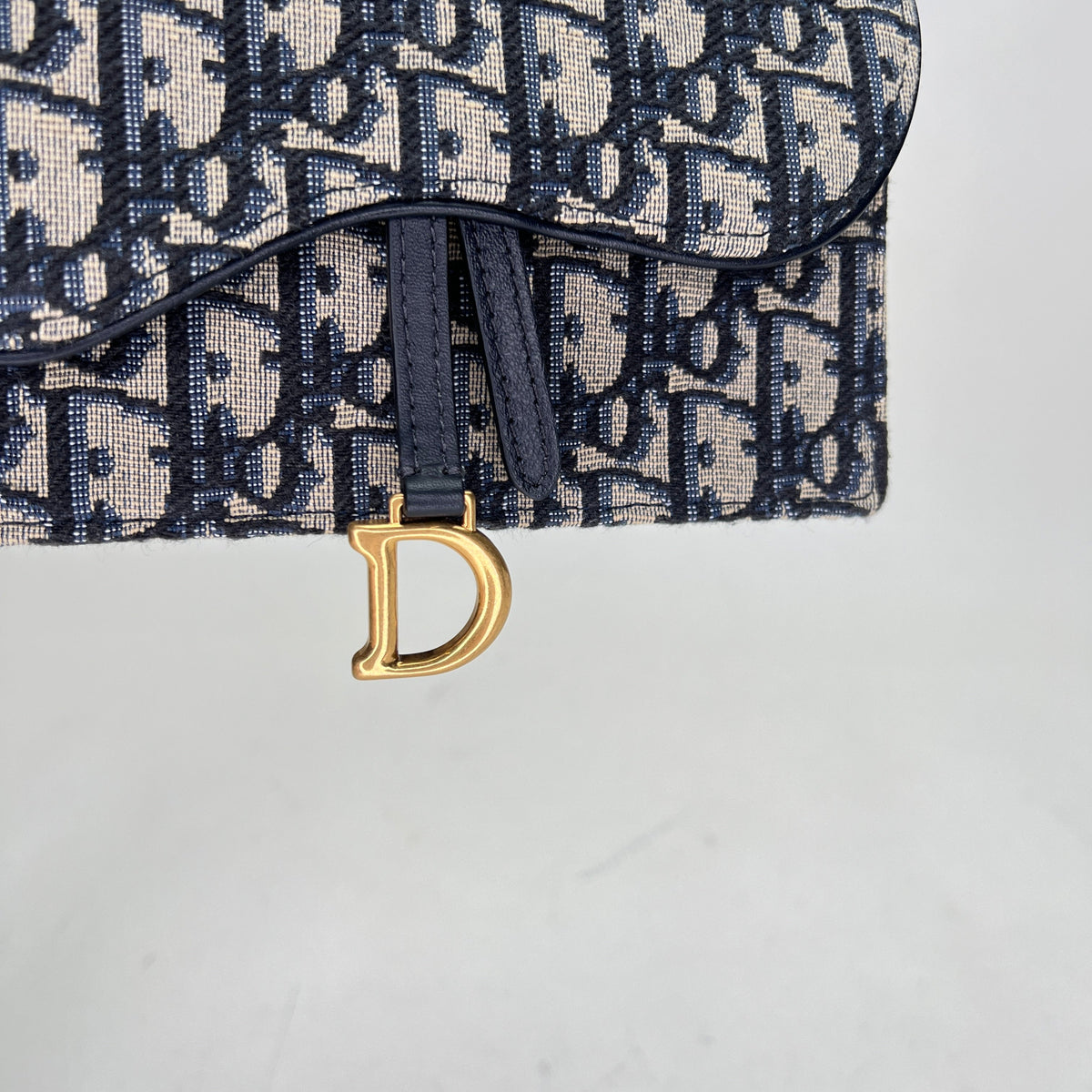 Oblique Saddle Navy Belt Bag in Jacquard, Gold hardware