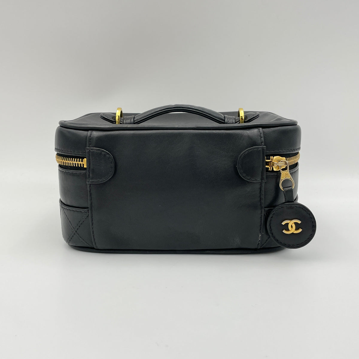 Quilted Vintage Black Vanity Bag in Lambskin, Gold hardware