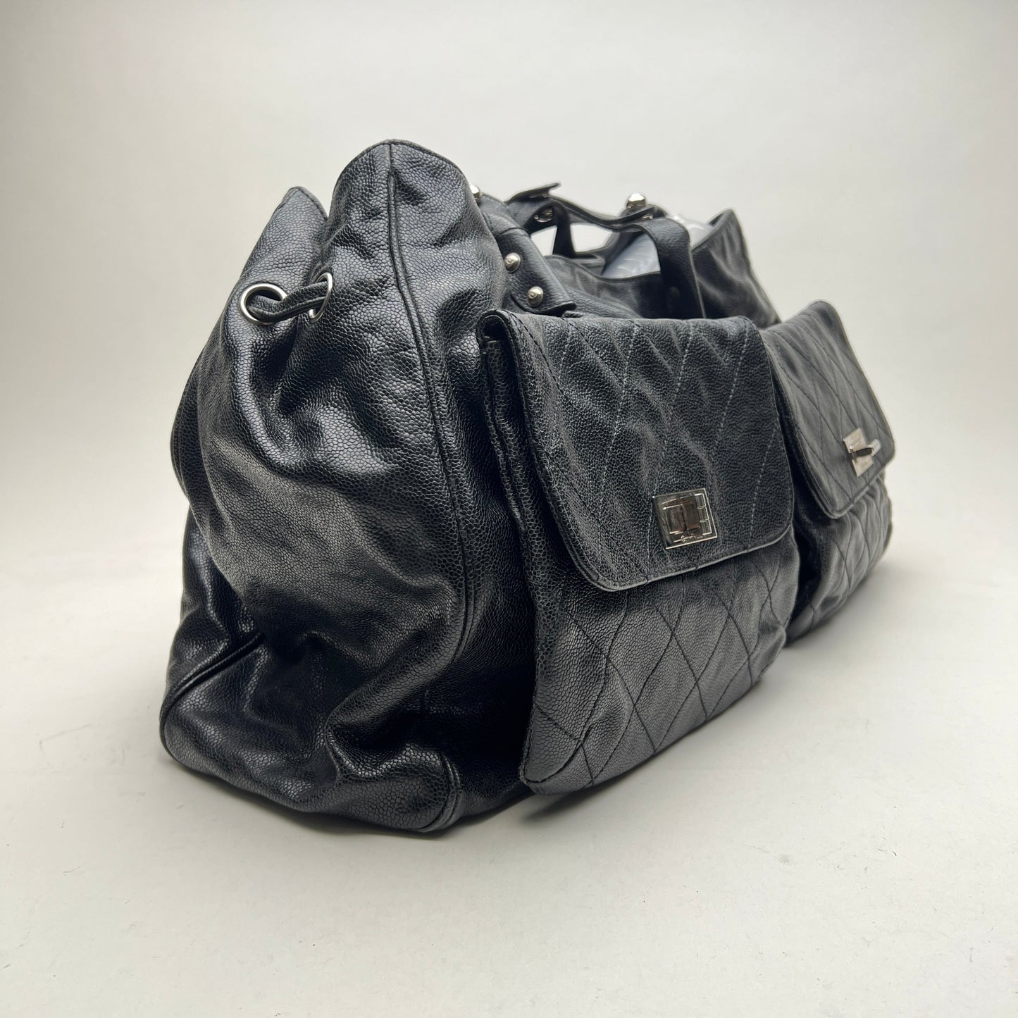 Pocket in the city Black Shoulder Bag in Caviar Leather, Ruthenium hardware