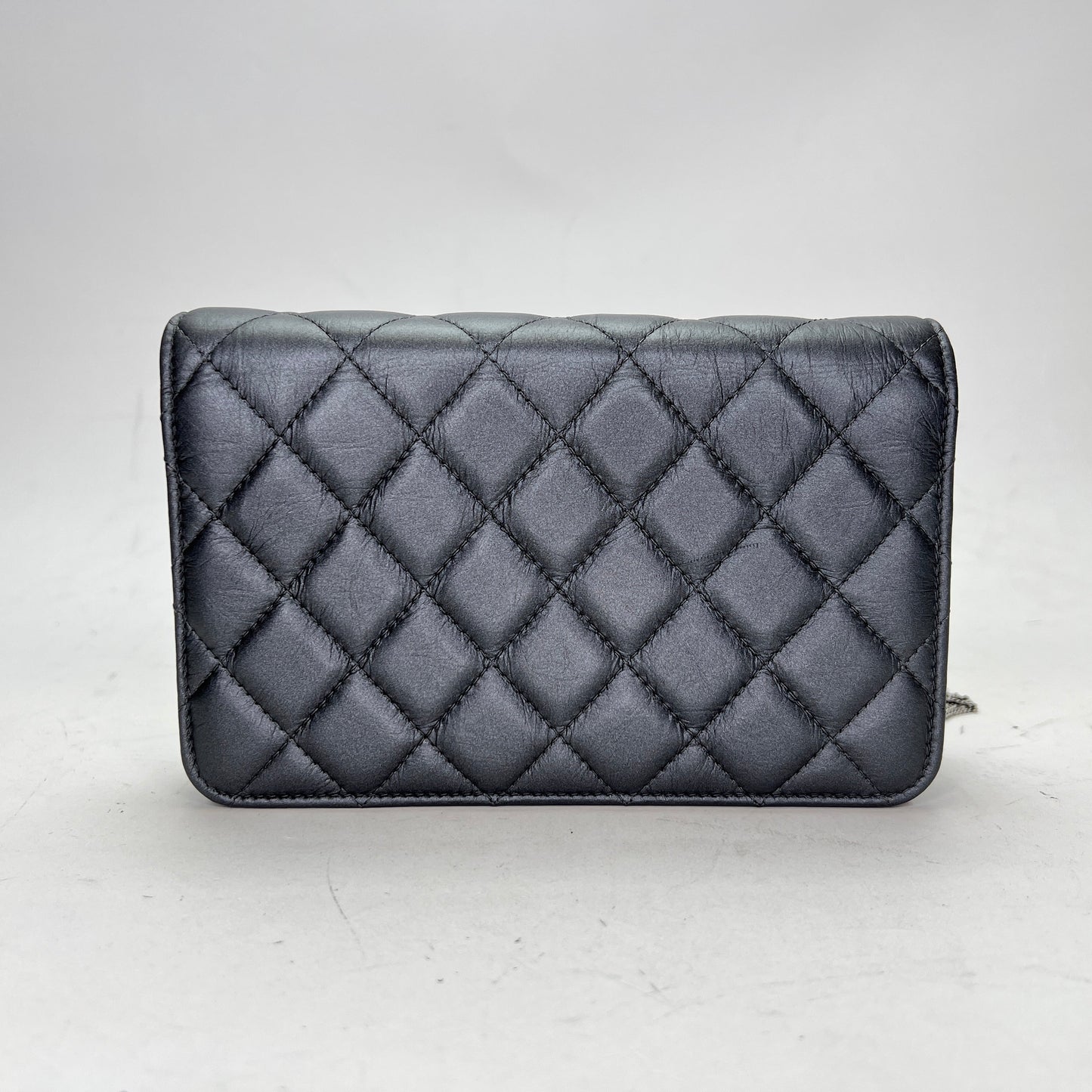 Classic Grey Wallet on Chain in Calfskin, Gunmetal hardware