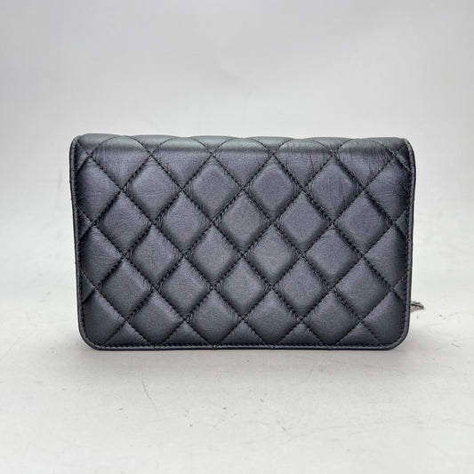 Classic Grey Wallet on Chain in Calfskin, Gunmetal hardware