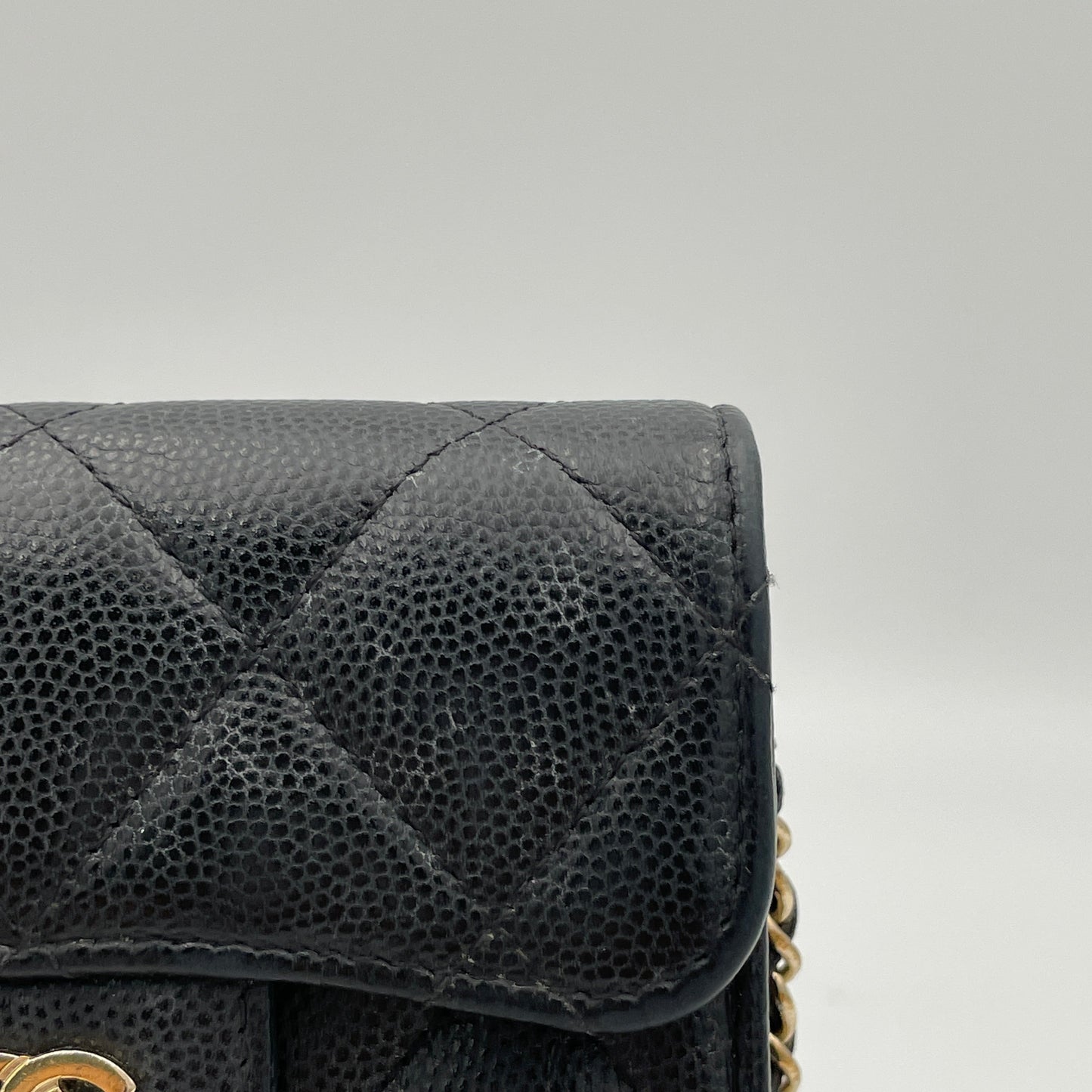 MATELASSE QUILTED Black Wallet on Chain in Caviar Leather, Gold hardware