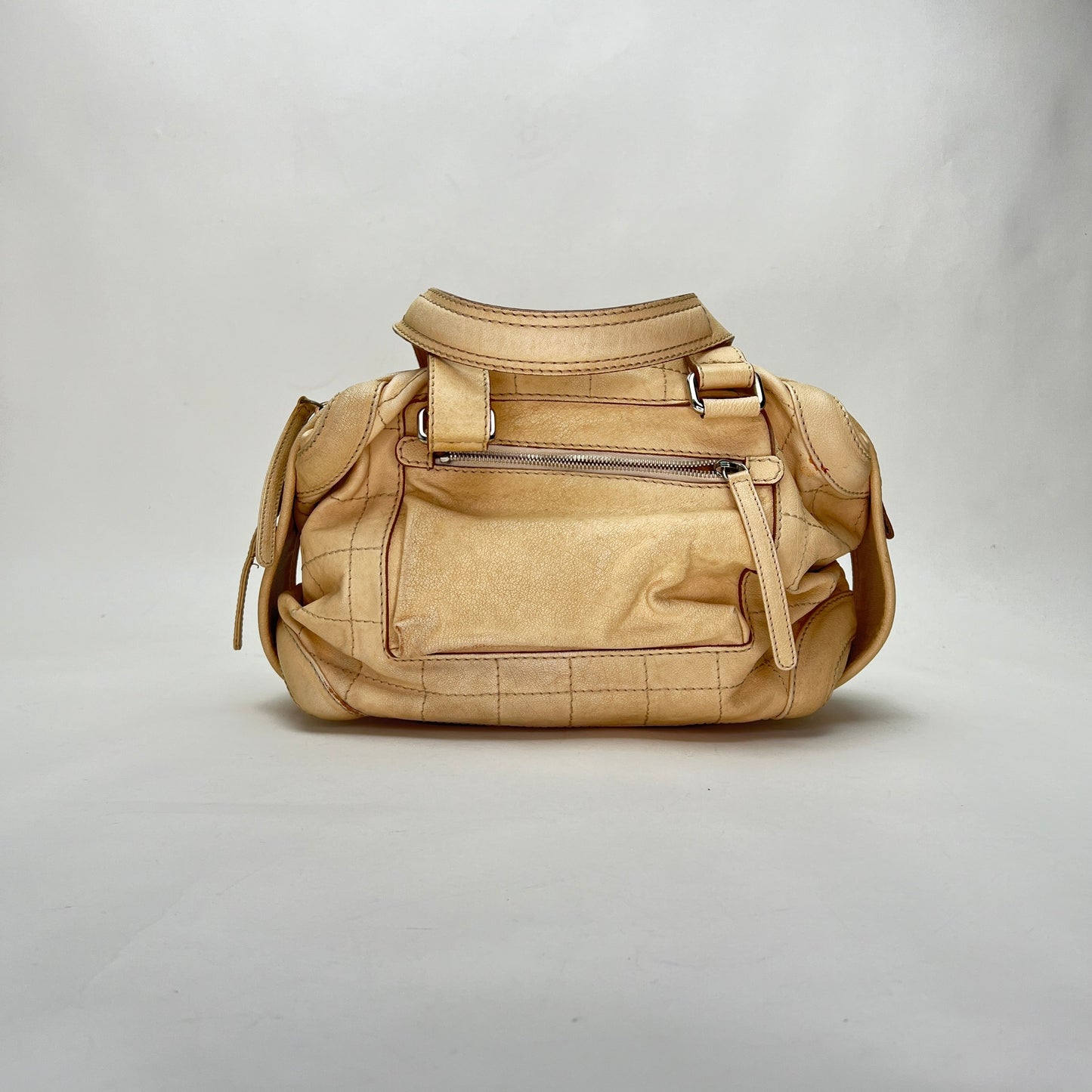 Vintage Chocolate Bar Boston Cream Shoulder Bag in Calfskin, Silver hardware