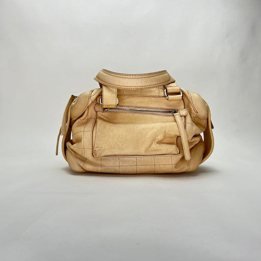 Vintage Chocolate Bar Boston Cream Shoulder Bag in Calfskin, Silver hardware