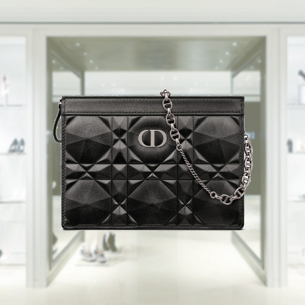 DIOR CARO ZIPPED POUCH WITH CHAIN