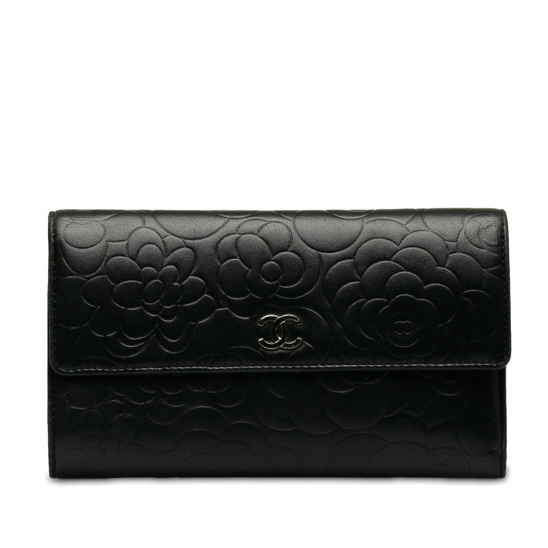 CHANEL CAMERIA COCOMARK Double Folded Wallet Black   CHANEL