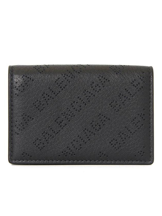 Luxury Balenciaga  Logo Perforated Half Wallet Black