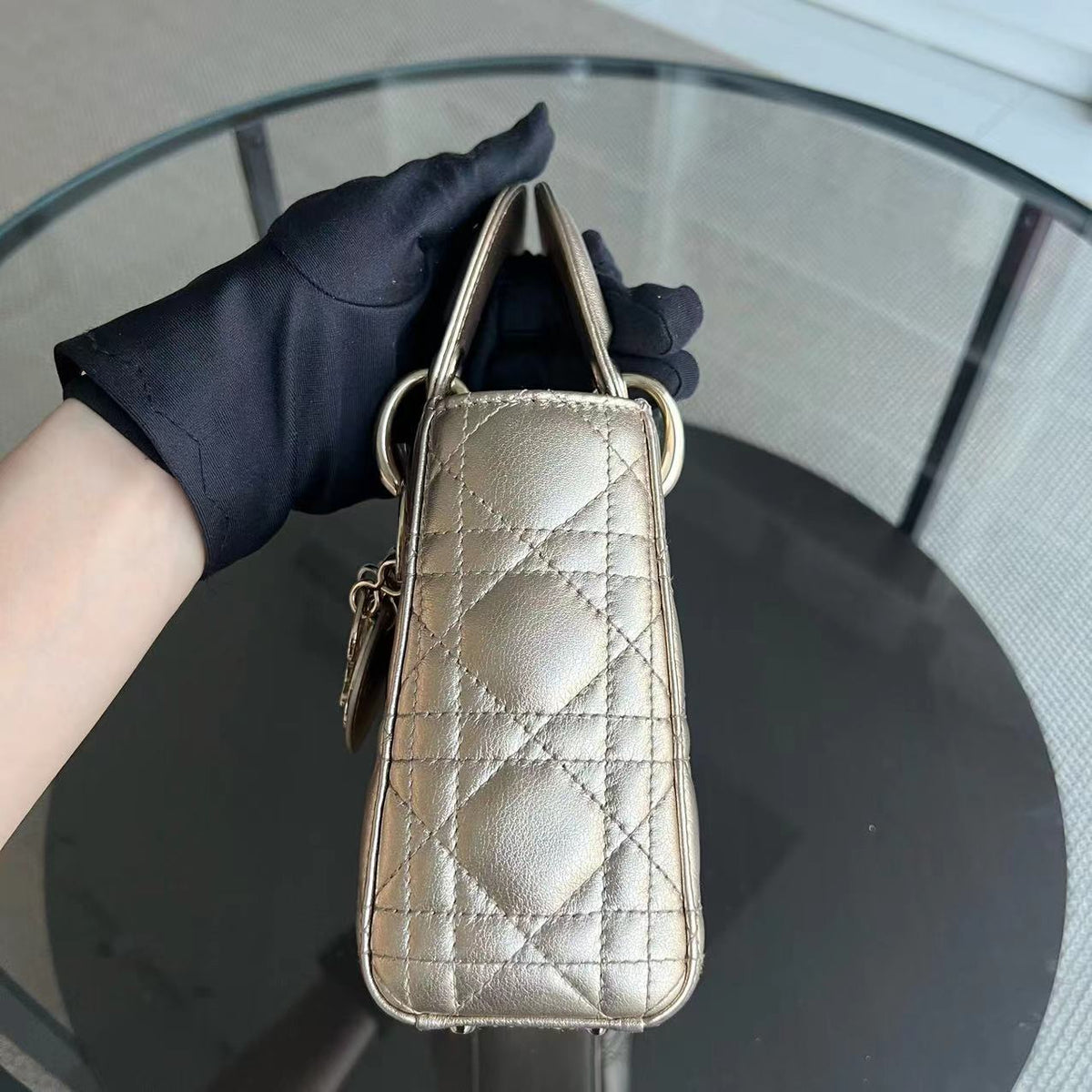 Lady Mini Cannage Lambskin Gold Golden Hardware Chain Version