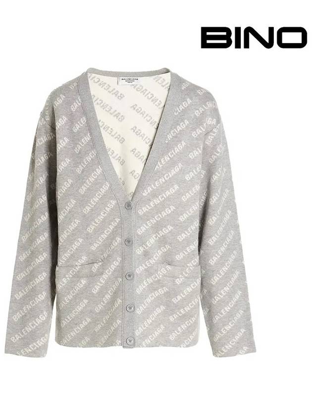 Luxury Balenciaga  wool over logo pattern cardigan Grey