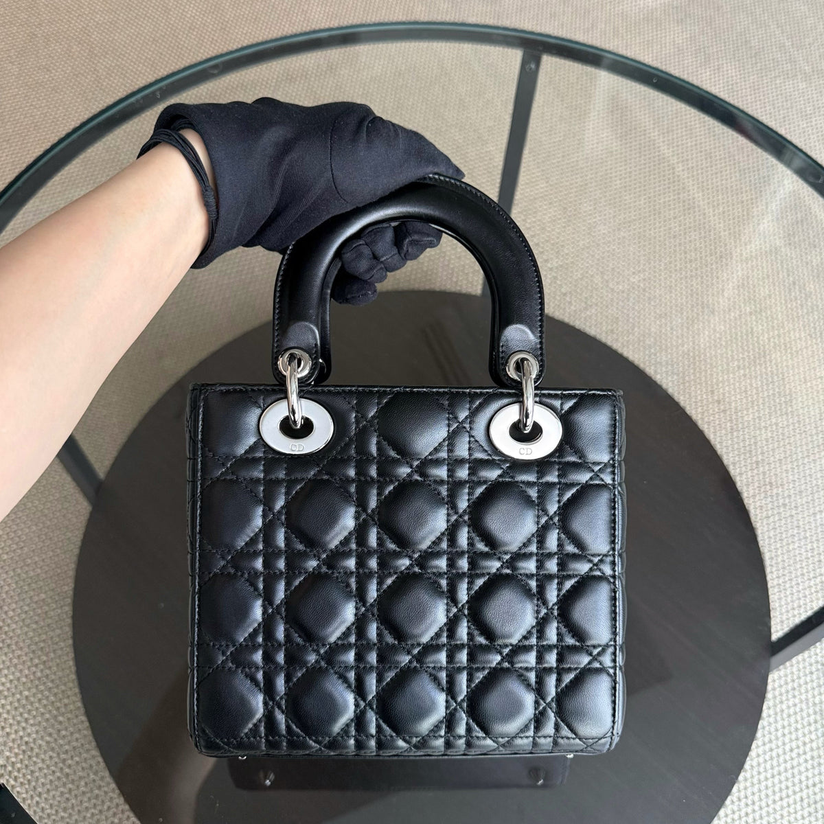 Dior Lady Small Flap - Cannage Lambskin Black Silver Hardware