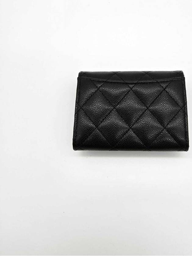 Classic Grained Calfskin Card Wallet Gold Black Chanel