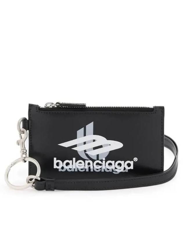 Luxury Balenciaga  Logo Print Neck Strap Card Wallet Black