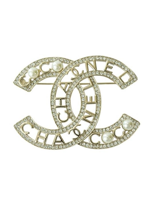 CC Logo Cubic Pearl Brooch Gold Chanel