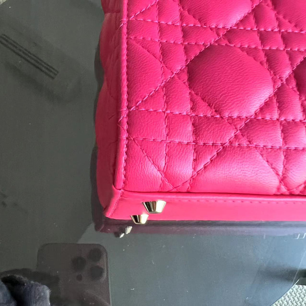 Lady Mini Lambskin Cannage Hot Pink Golden Hardware