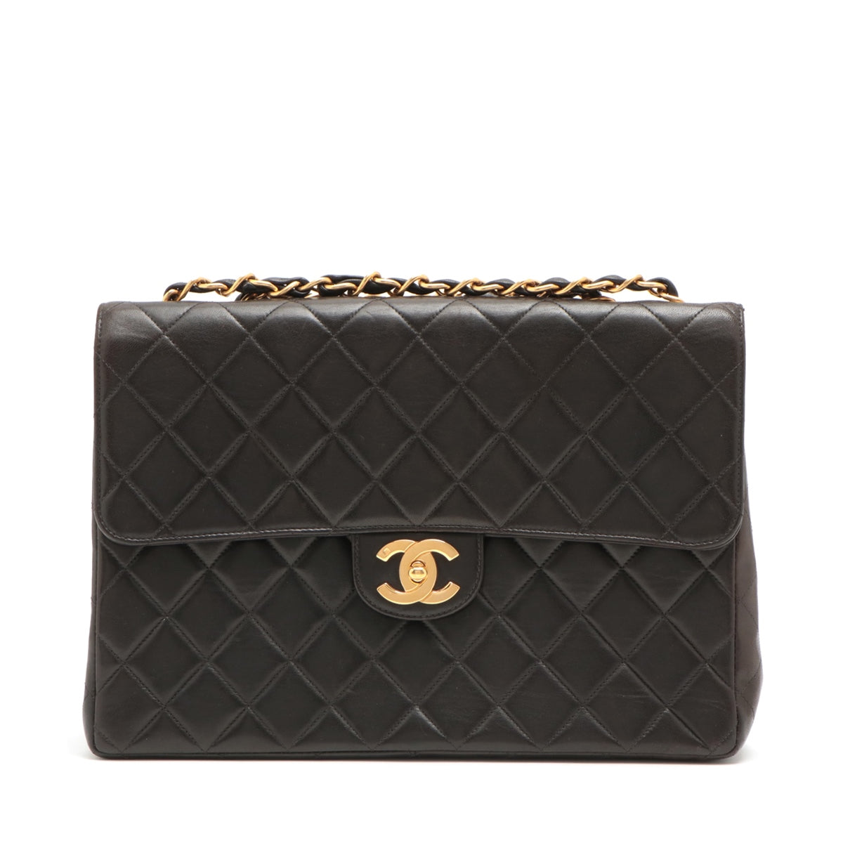 Chanel DECAMATRASE Lambskinkin Single Flap Double Chain Bag Black Gold  4th