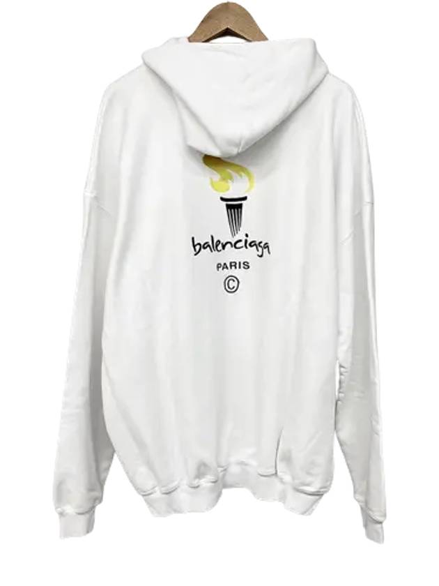 Luxury Balenciaga  Embroidered Flame Logo Hoodie White