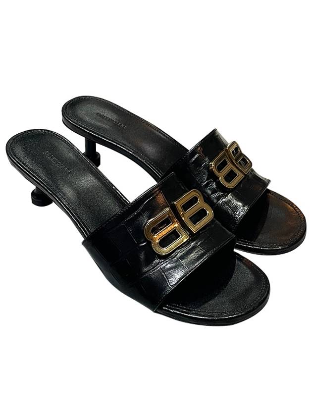 Luxury Balenciaga  Crocodile Print Leather Groupie Sandal Heels Black