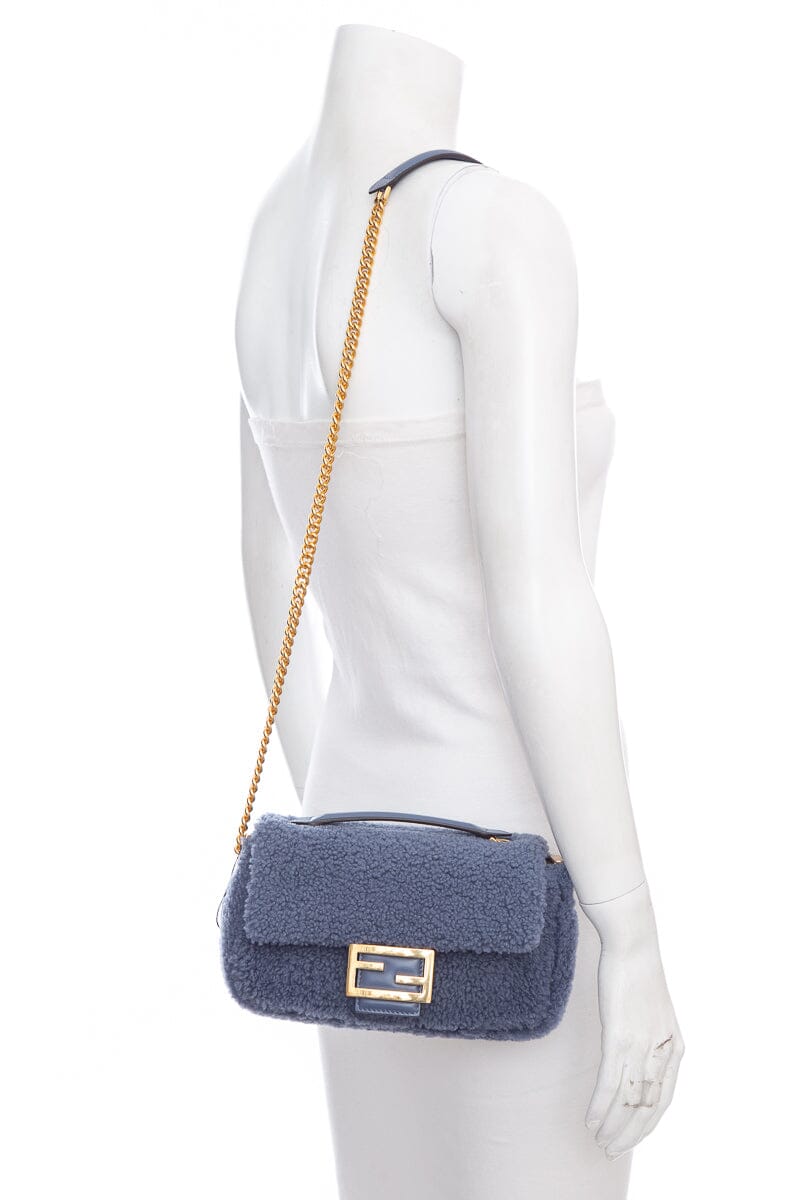 Fendi Blue Shearling Midi Cross-Body