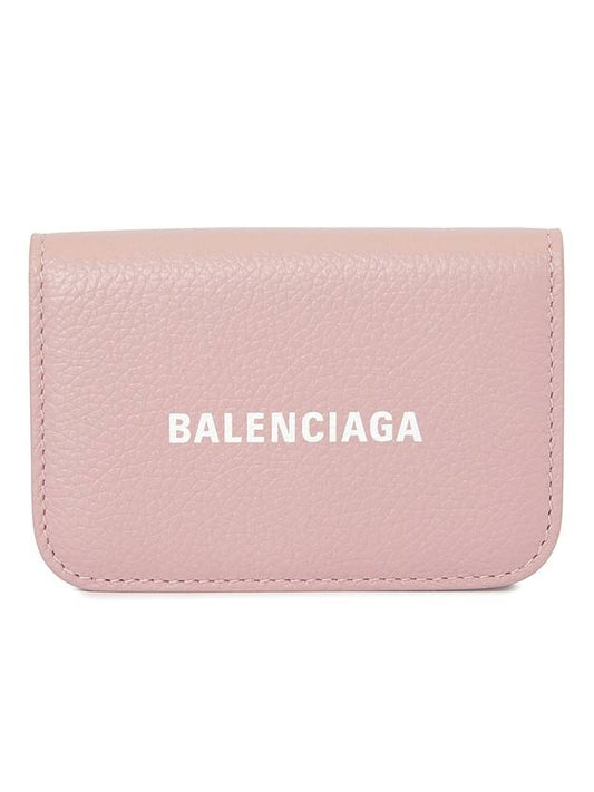 Luxury Balenciaga  Logo Tripold Leather Half-Wallet Pink
