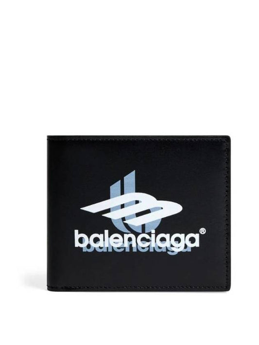 Luxury Balenciaga  Logo Print Leather Half Wallet Black