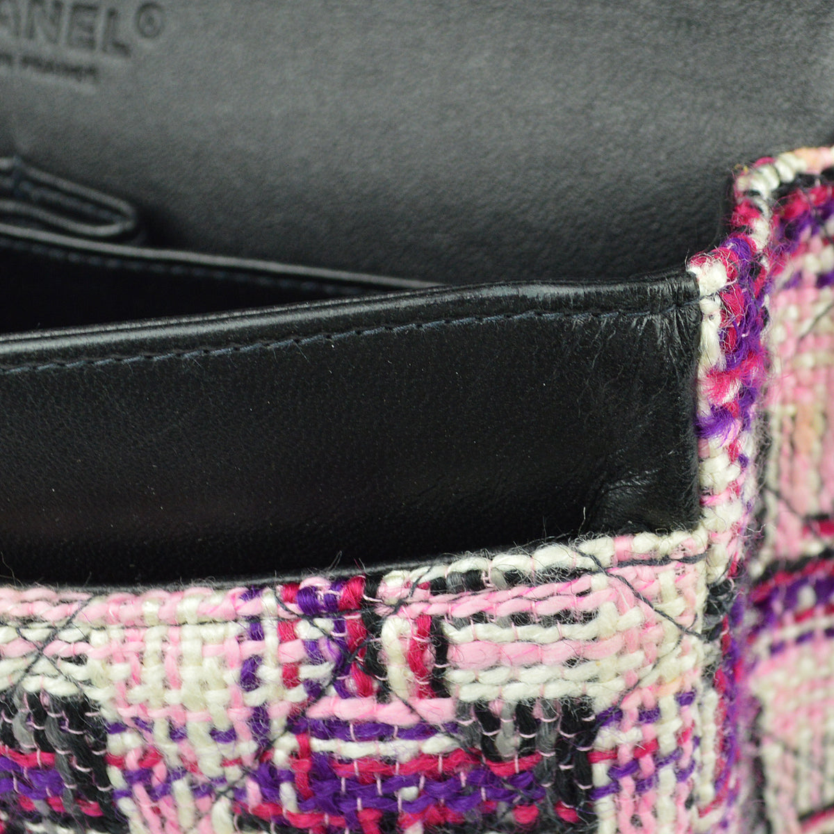 Chanel Pink Tweed Medium Classic Double Flap Shoulder Bag
