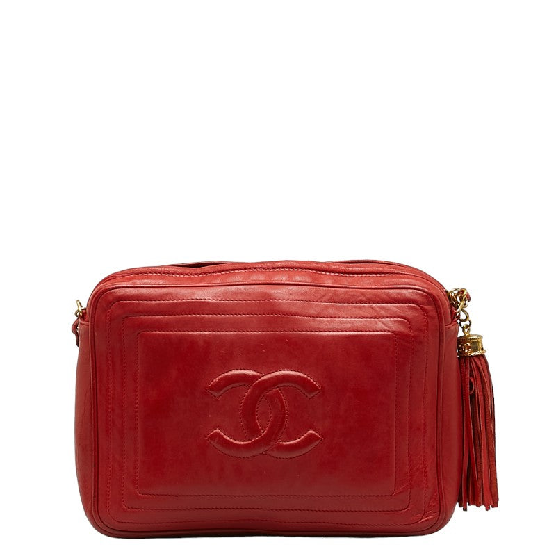 Chanel Cocomark Tassel Chain  Shoulder Bag Red Leather  Chanel