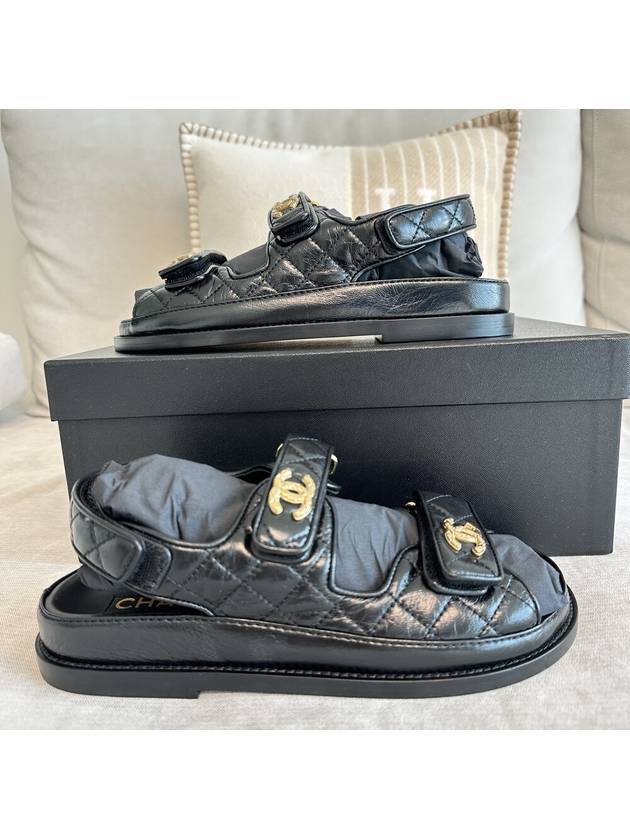 Logo Crumpled Shiny Lambskin Sandals Black Chanel