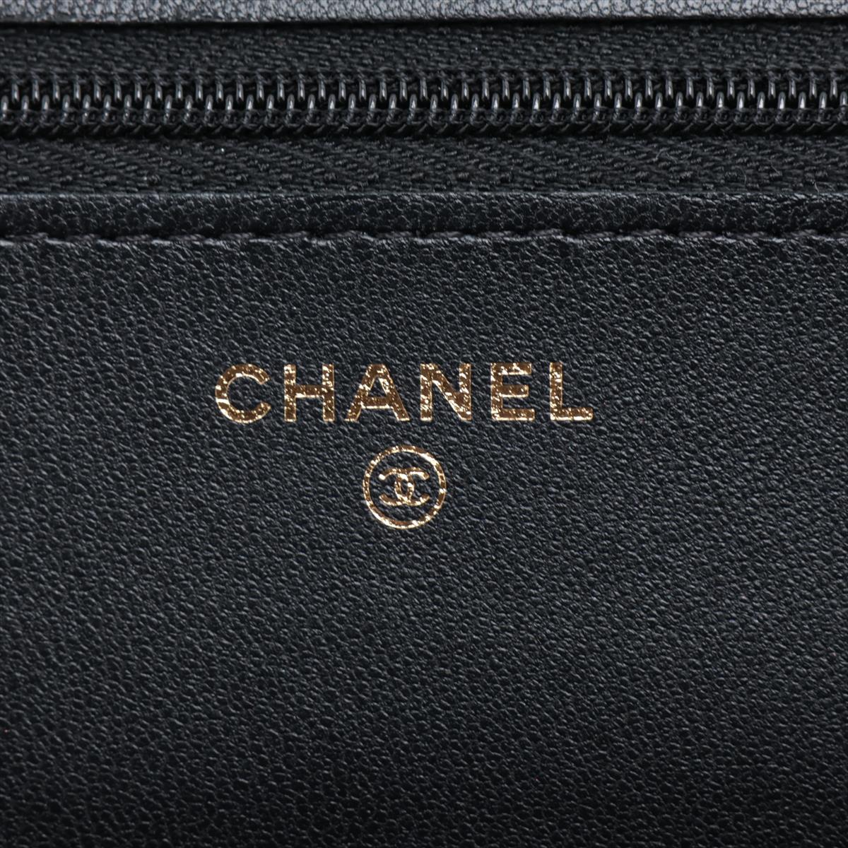 Chanel Lambskin  Chain Wallet Heart Black G