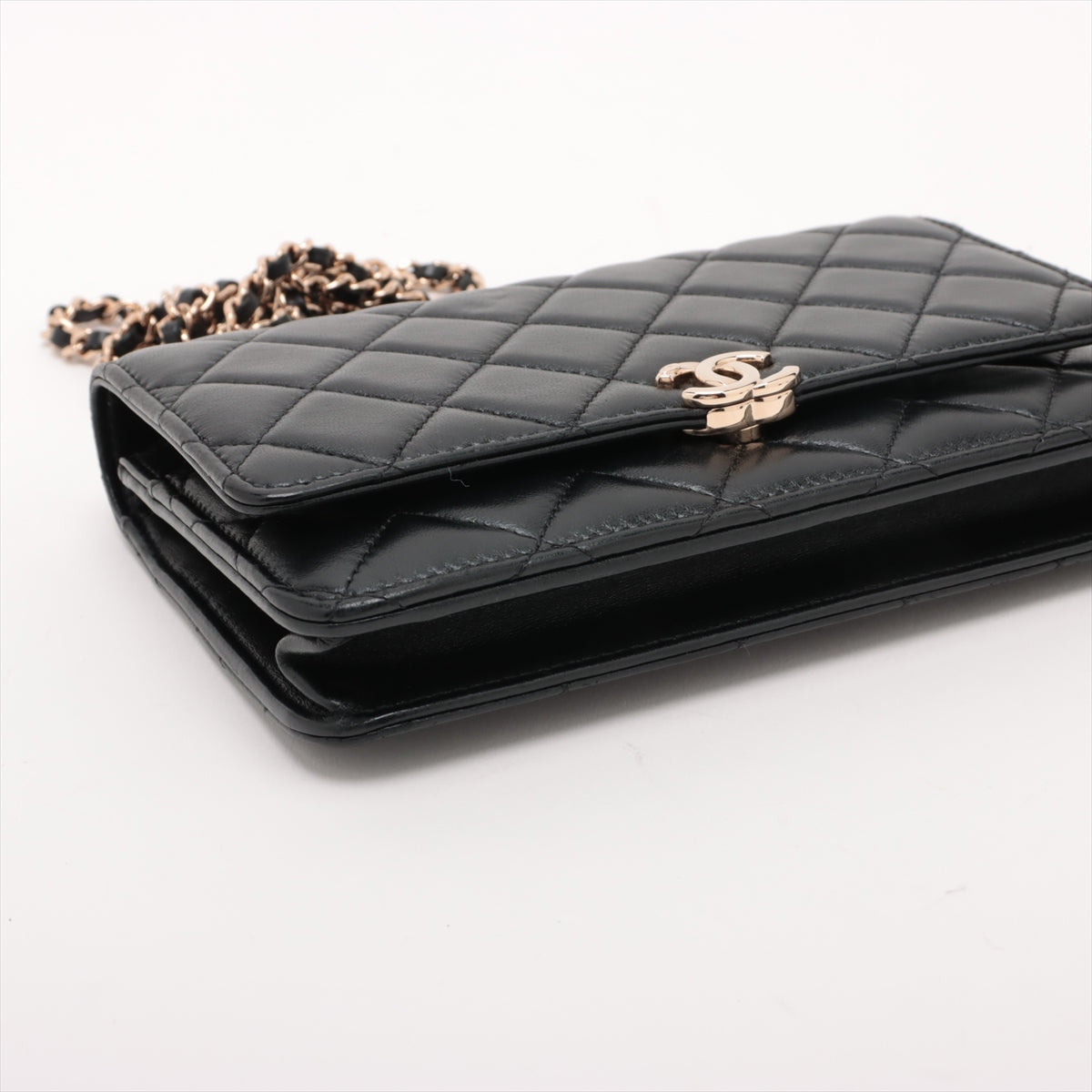 Chanel Lambskin  Chain Wallet Top Handle Black G