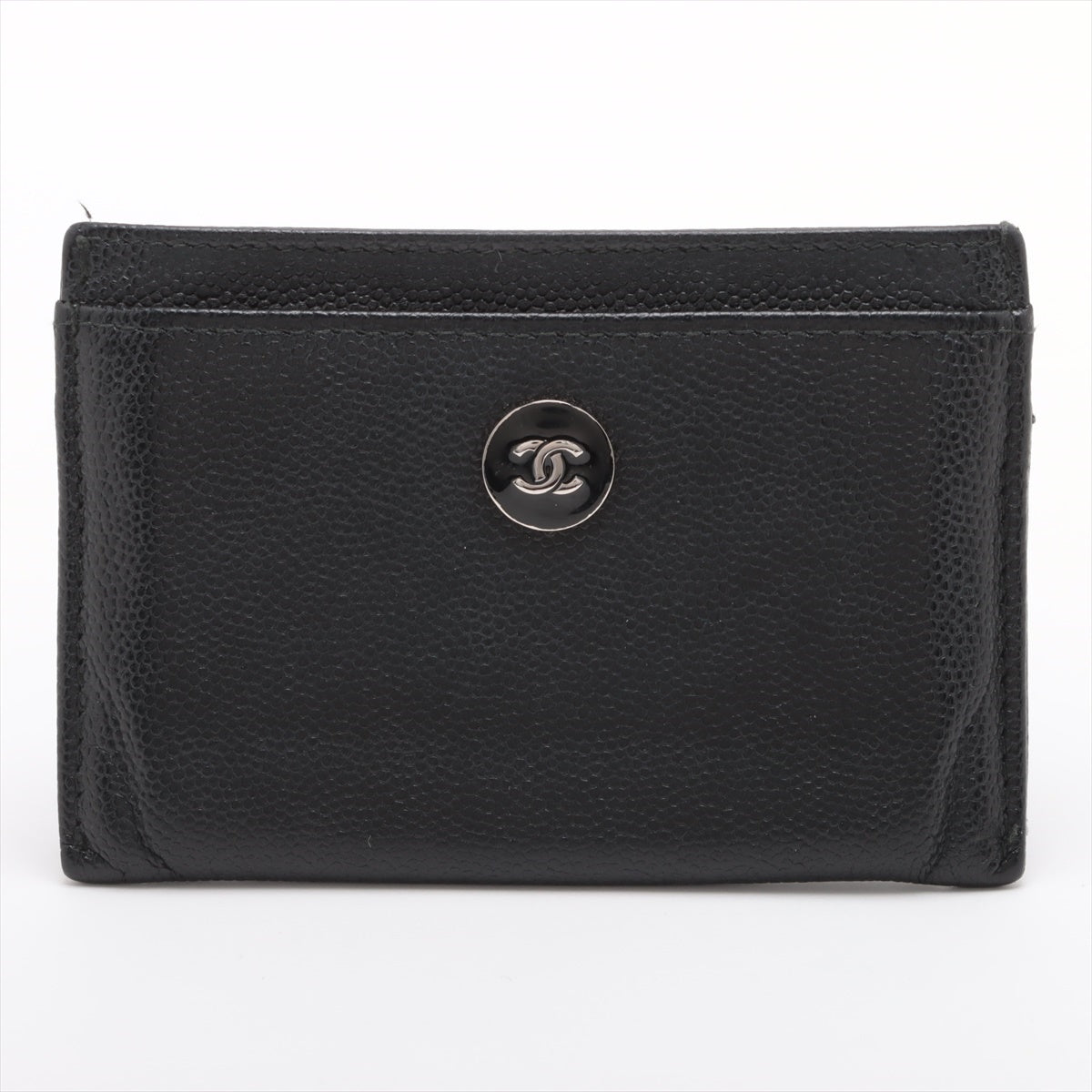 Chanel Coconut Button Caviar S Card Case Black Silver Gold
