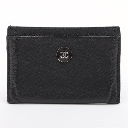 Chanel Coconut Button Caviar S Card Case Black Silver Gold