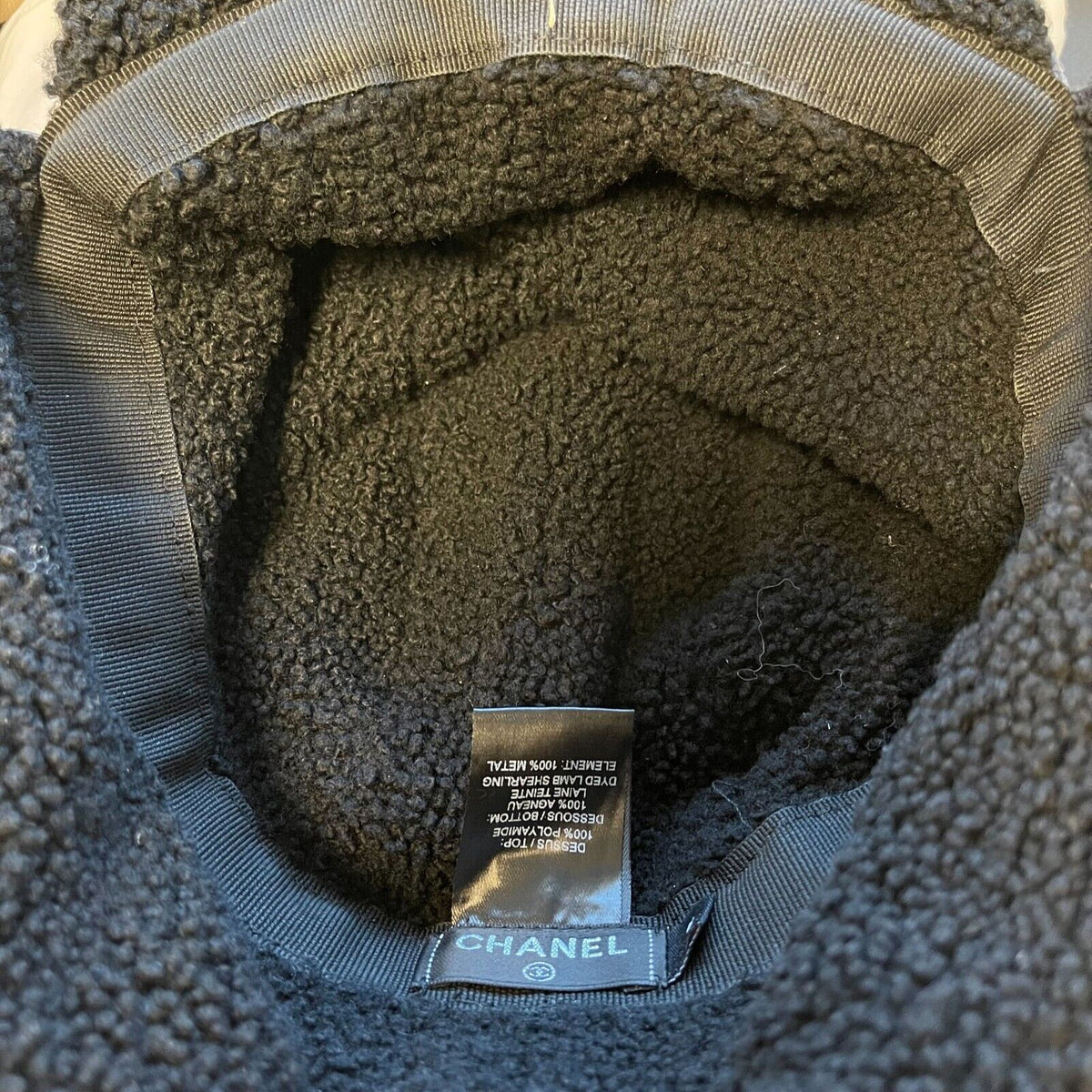 Top Quality Chanel New Gorgeous  Shearling / Nylon Trapper Hat Gray / White M