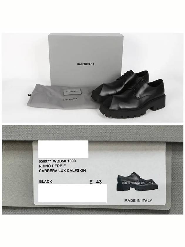 Luxury Balenciaga  Men's Rhino Square Toe Leather Derby Black