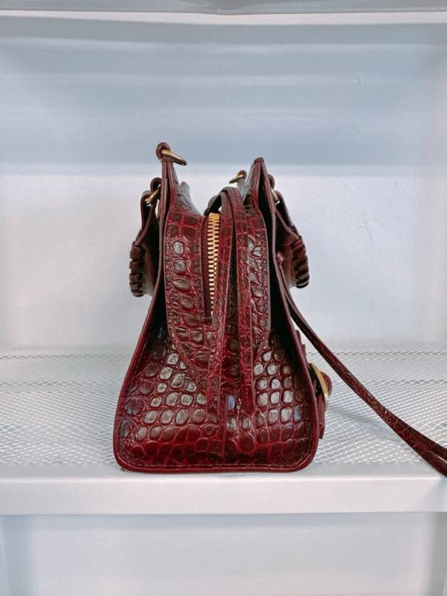 Luxury Balenciaga  Women s Burgundy Neo Classic Croc Calf Leather Mini City Bag 638524 23EF1 6526