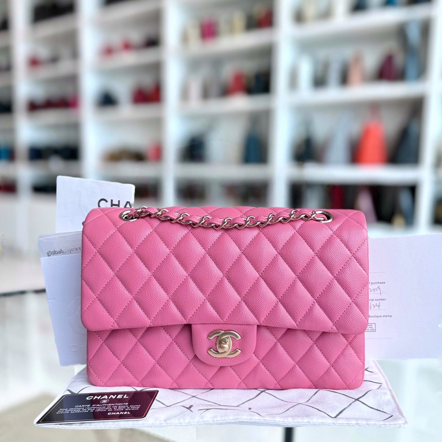 Chanel Classic Flap Medium - Caviar 25CM Quilted Grained Calfskin Pink Gold Hardware Series 28