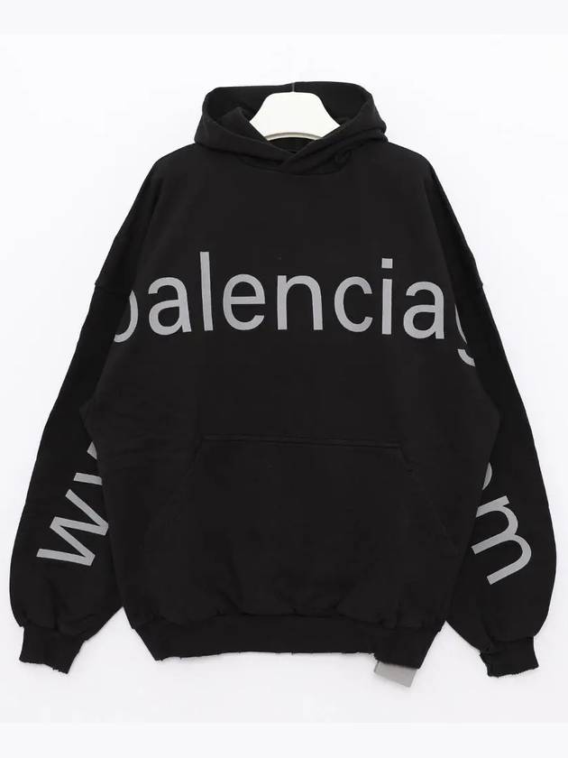 Luxury Balenciaga  Logo Print Cotton Hoodie Black