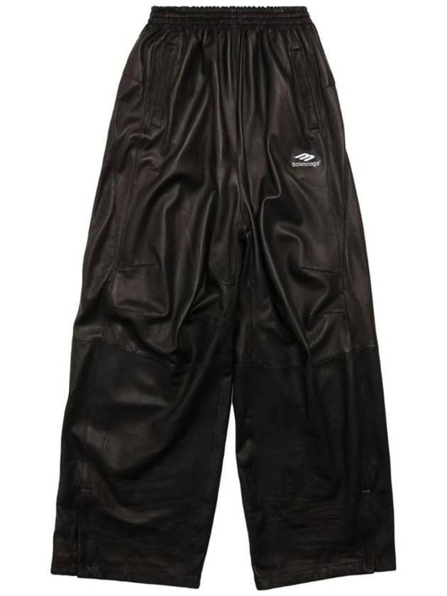 Luxury Balenciaga  Embroidered Logo Lambskin Wide Pants Black