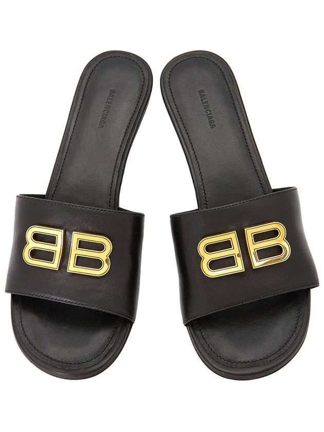 Luxury Balenciaga  BB Leather Slipper Heels Black