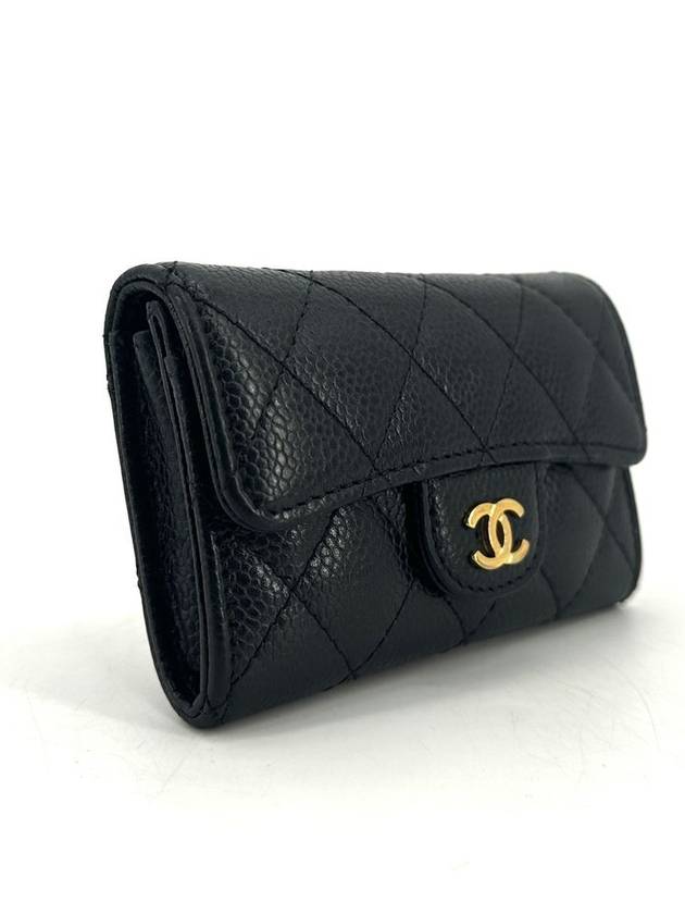 Classic caviar gold flap card wallet Chanel