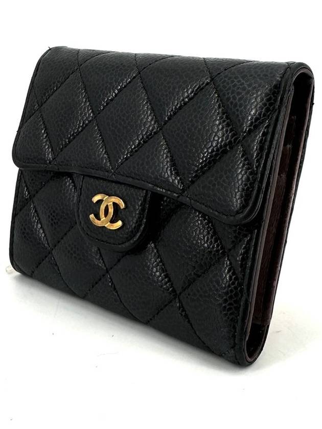 Caviar gold flap bi fold wallet Chanel