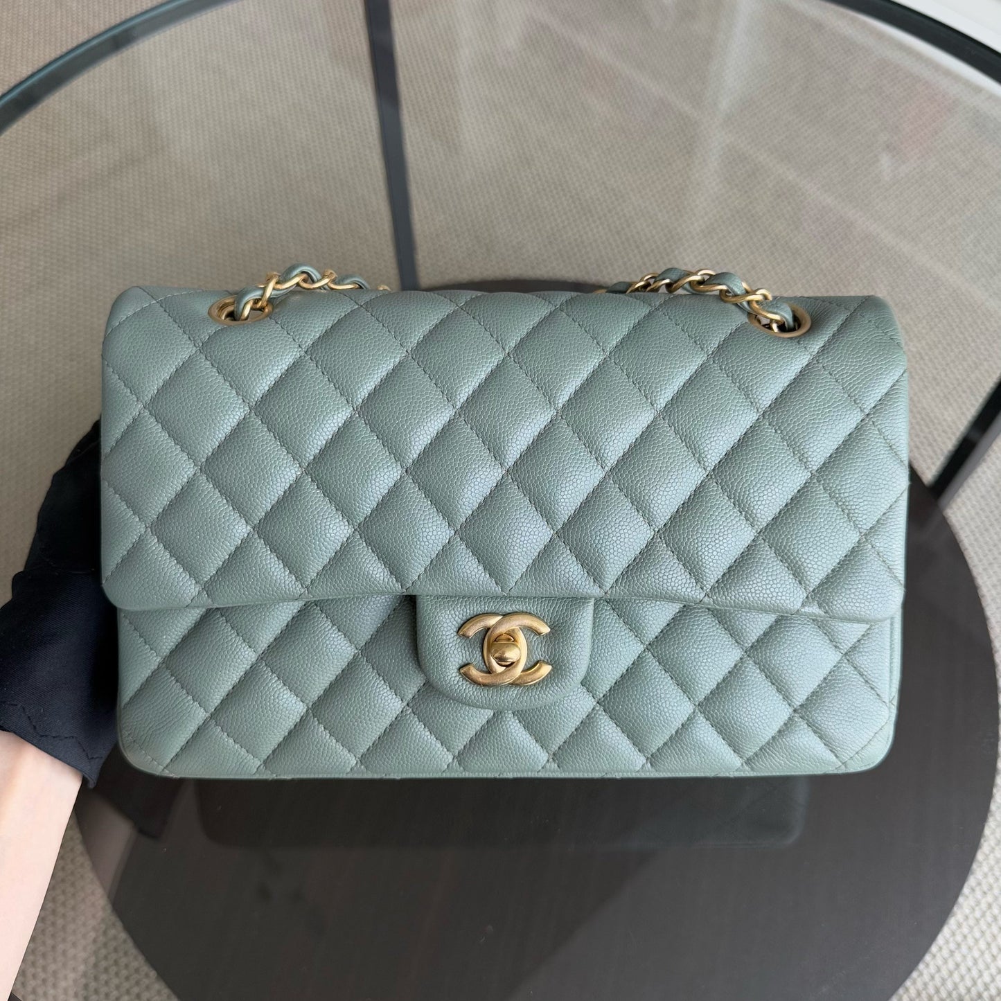 Chanel Classic Flap Medium - Caviar 25CM Quilted Light Green Gold Hardware Series 25